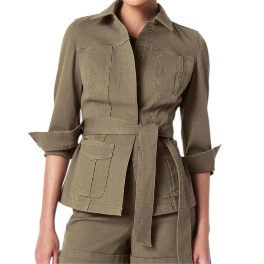 Spanx utility Jacket Stretch Twill Shacket Tuscan Olive green belted pockets NWT